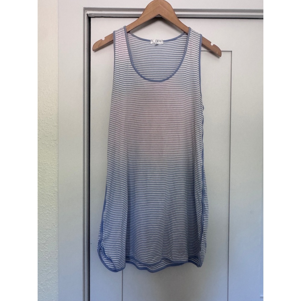 LAKE Pajamas Women Blue White Striped Pima Cotton Tank Nightgown Sleep Dress S